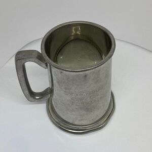 Vintage pewter glass bottomed stein, engraved with message